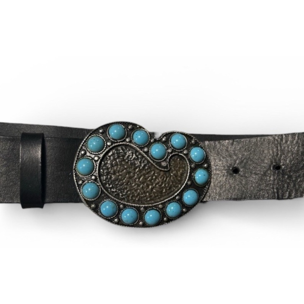 Vintage IBEL Italy Turquoise Cabochon Buckle Harold's Belt Size Medium
